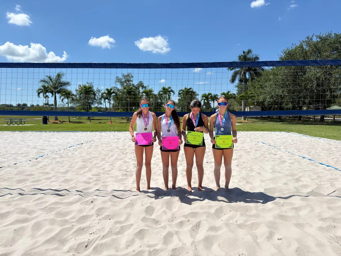 Mamu Beach athletes with tournament medals and certificates at the net