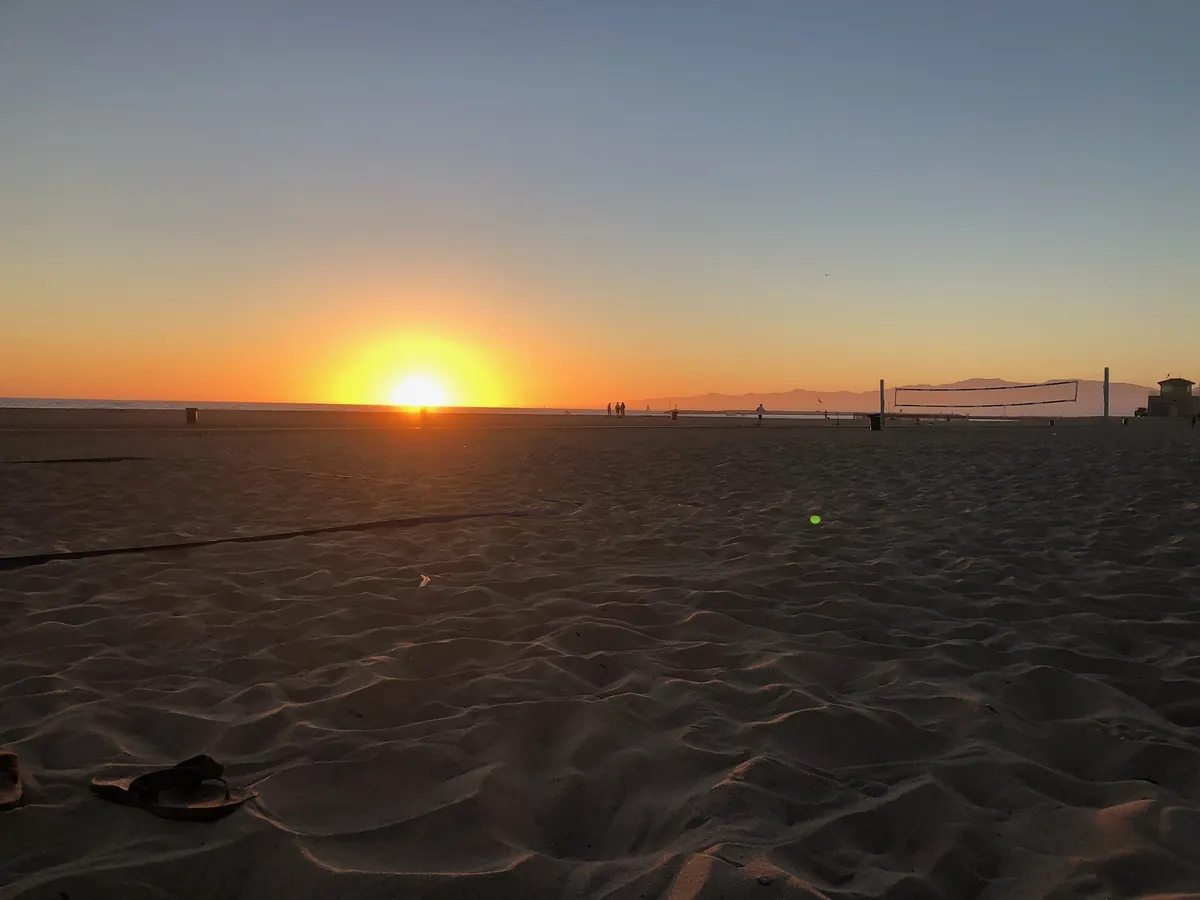 Sunset over the empty sand at the close of a beach session